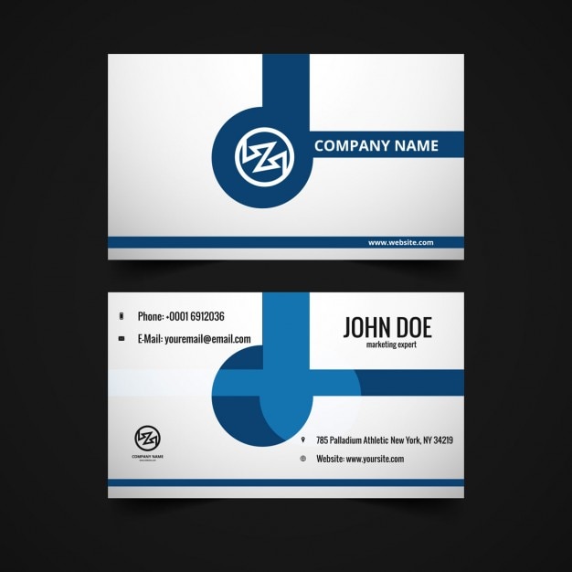 Free vector business card design with blue shapes