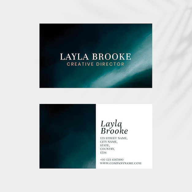 Free vector business card editable template  ocean with leaves shadow background