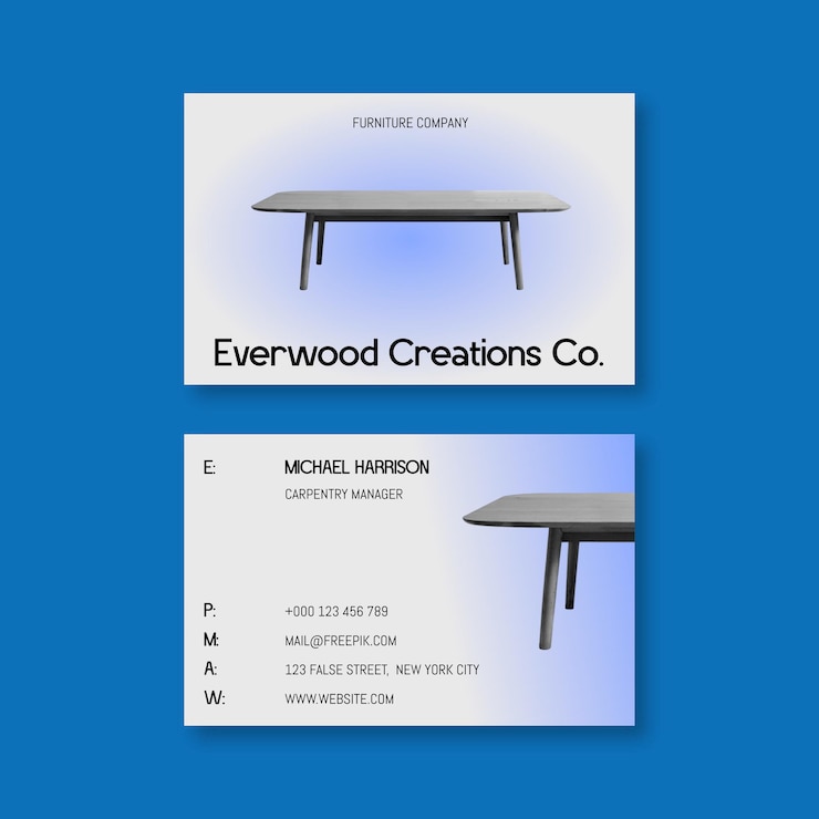 Free Vector business card for everwood creations co furniture company