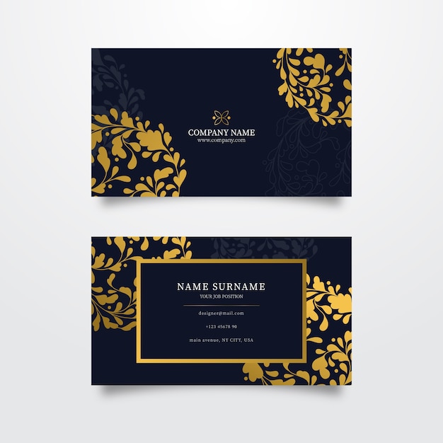 Free vector business card golden floral template