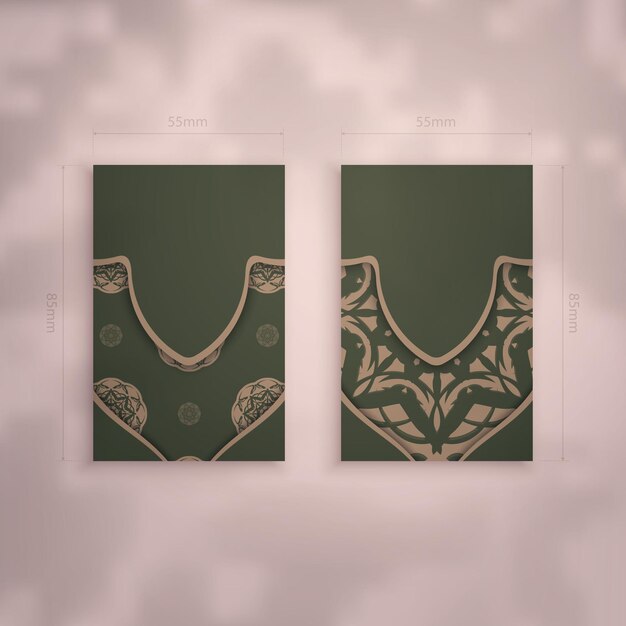 Business card in green with greek brown pattern for your personality.