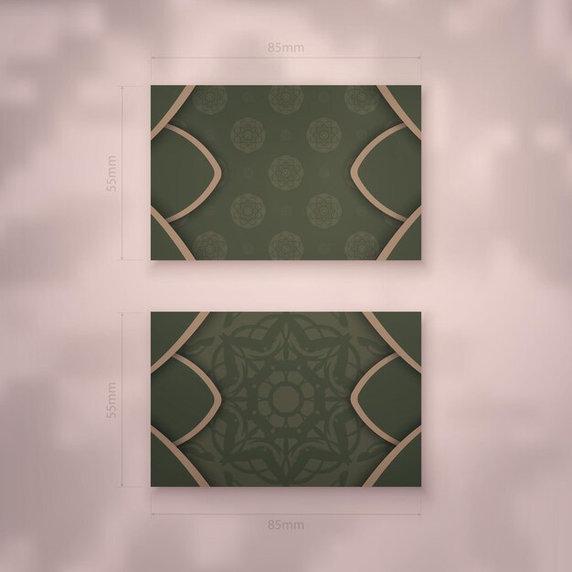 Business card in green with indian brown pattern for your personality.