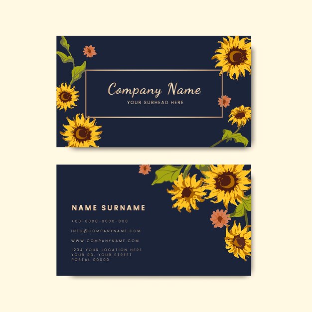 Free vector business card mockups with sunflower design