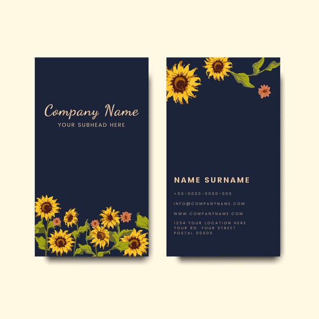 Business card mockups with sunflower design