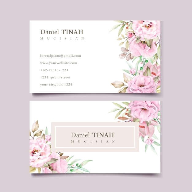 Free vector business card set with beautiful watercolor floral