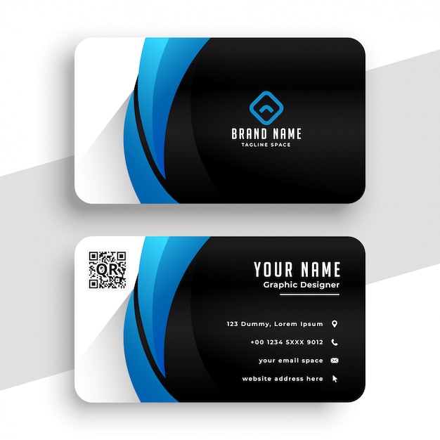 Business card template in blue and black colors