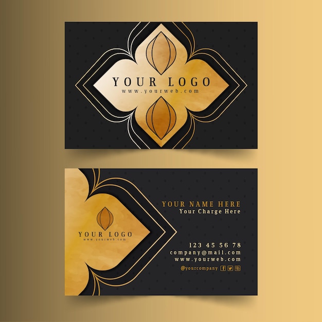 Business card template golden flower