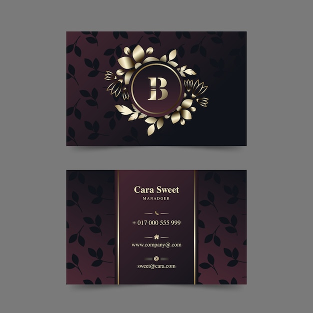 Free vector business card template golden flowers