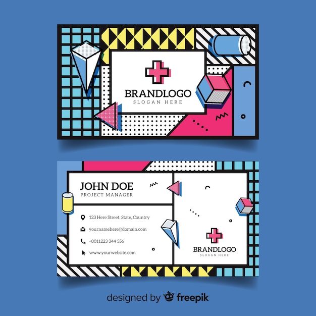 Business card template in memphis style