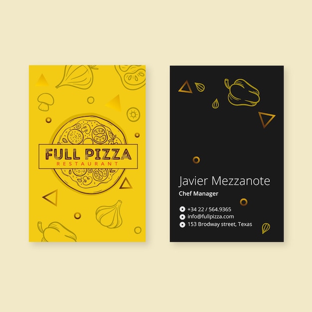 Free vector business card template for pizza restaurant