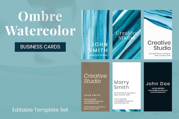 Free vector business card template vector ombre watercolor for creative artists set