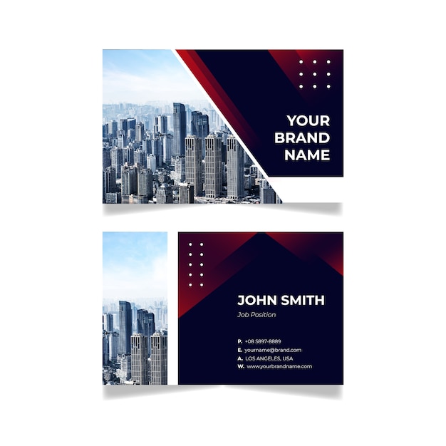 Business card template with buildings photo