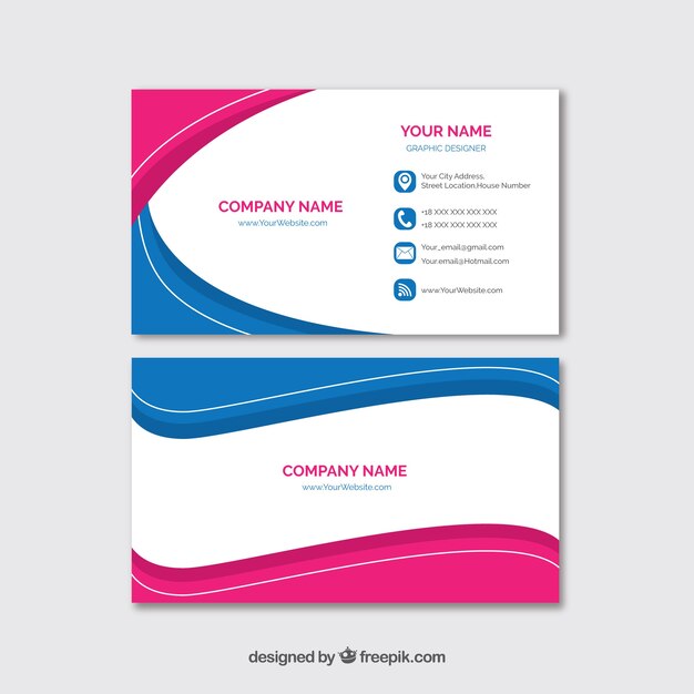 Business card template with colorful waves