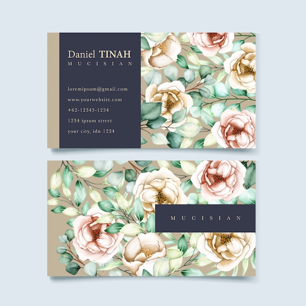 Business card template with eucalyptus leaves set