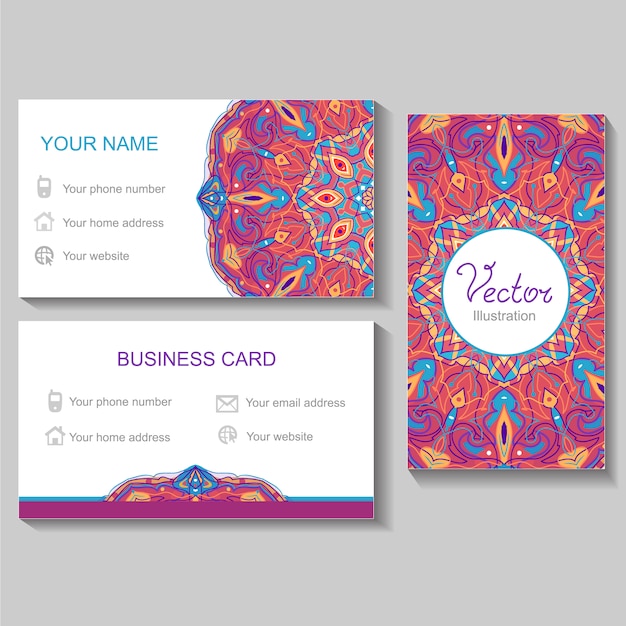 Business card template with mandala design