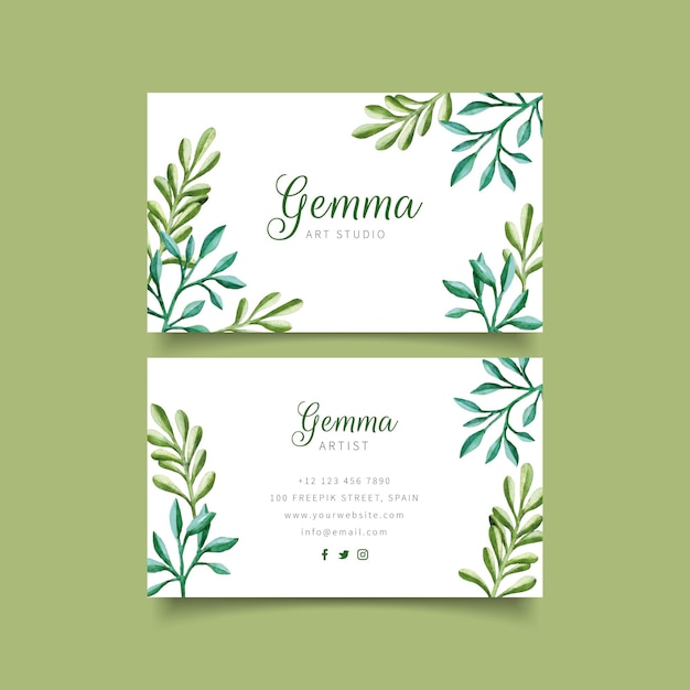 Free vector business card template with natural motifs