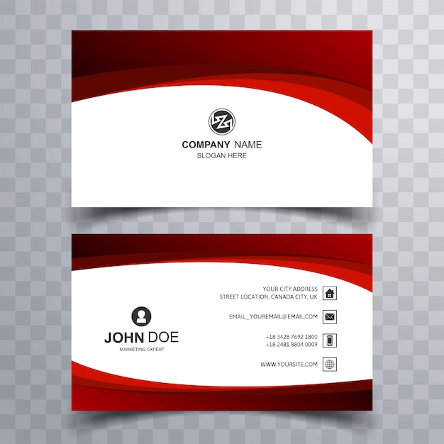 Business card template with red wave background