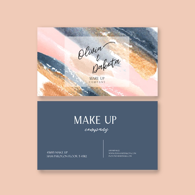 Free vector business card template with watercolor brustrokes