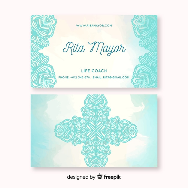 Free vector business card watercolor mandala