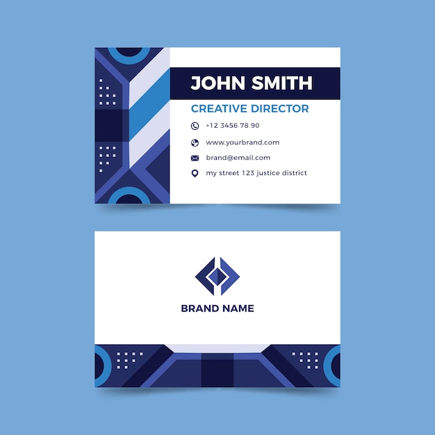 Business card with abstract blue shapes