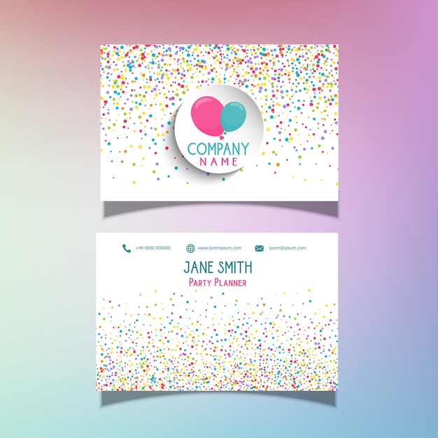 Business card with a balloons and confetti 