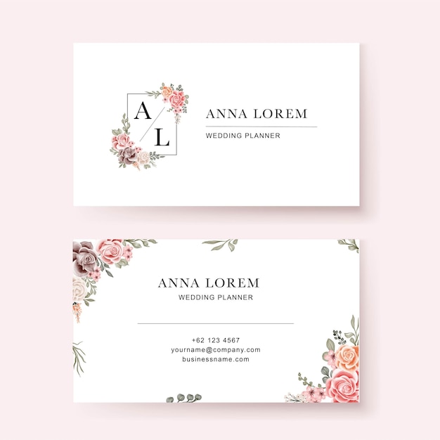 Free vector business card with beautiful flower rose pink template