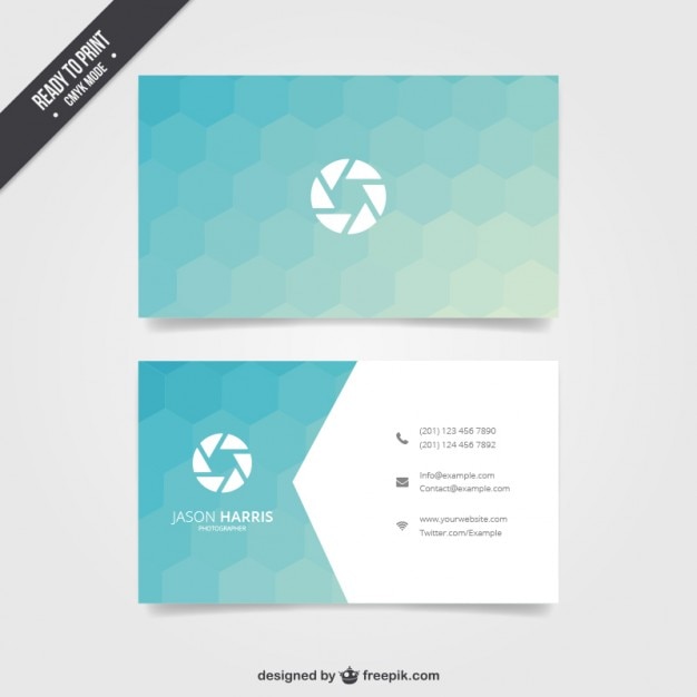 Business card with blue hexagons