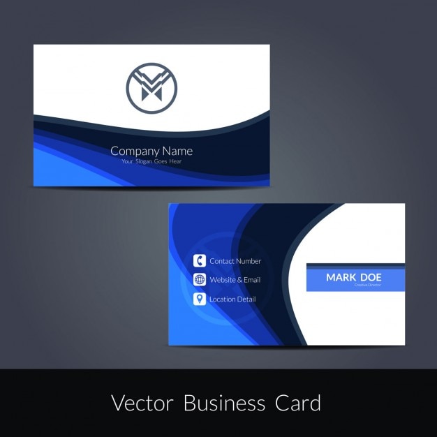 Business card with blue waves