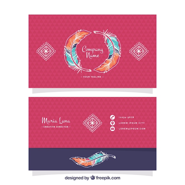 Free vector business card with colored feathers