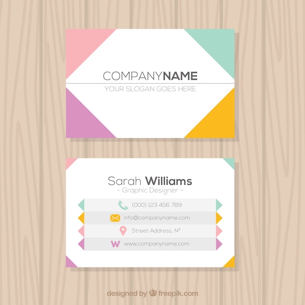 Business card with colored shapes