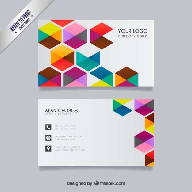 Free vector business card with colorful geometric