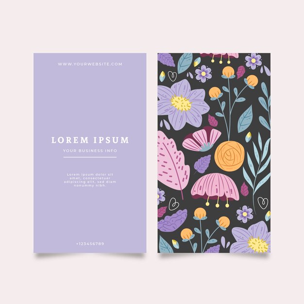 Free vector business card with different flowers and leaves