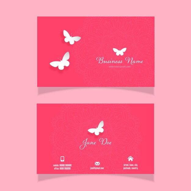 Business card with an elegant butterfly and mandala design