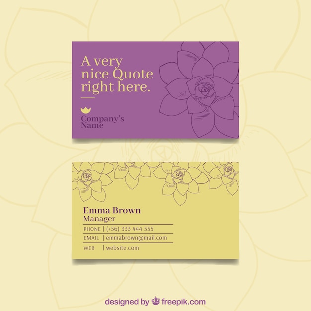 Free vector business card with elegant flowers