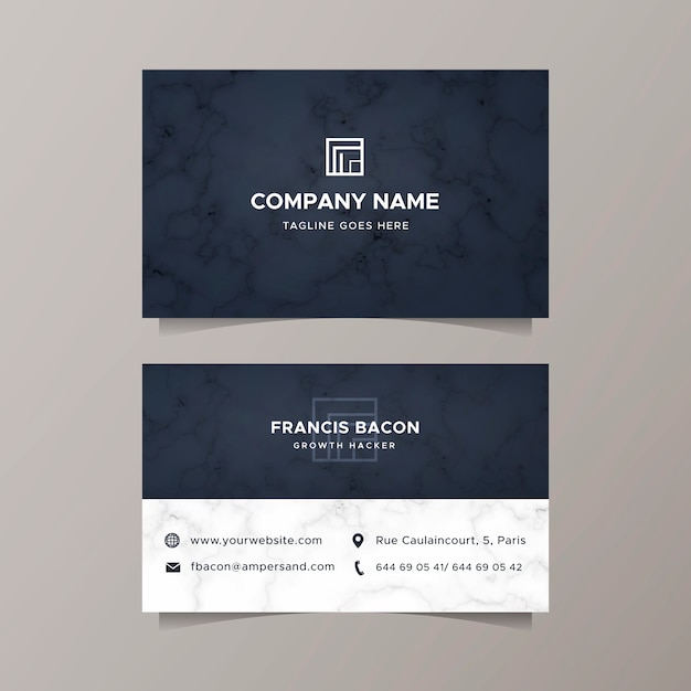 Free vector business card with elegant marble texture