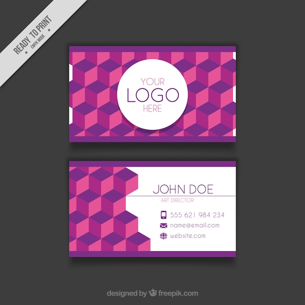 Business card with geometric forms in purple tones