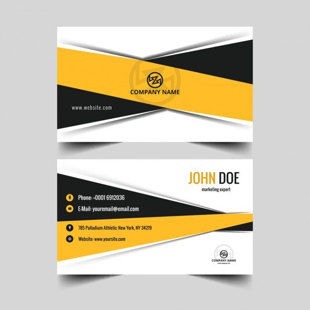 Business card with geometric shapes in yellow and black colors