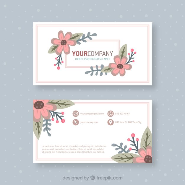 Business card with hand drawn flowers