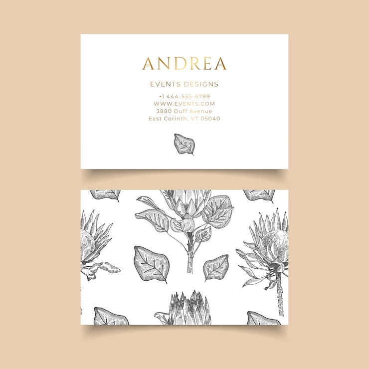 Free Vector business card with hand drawn flowers