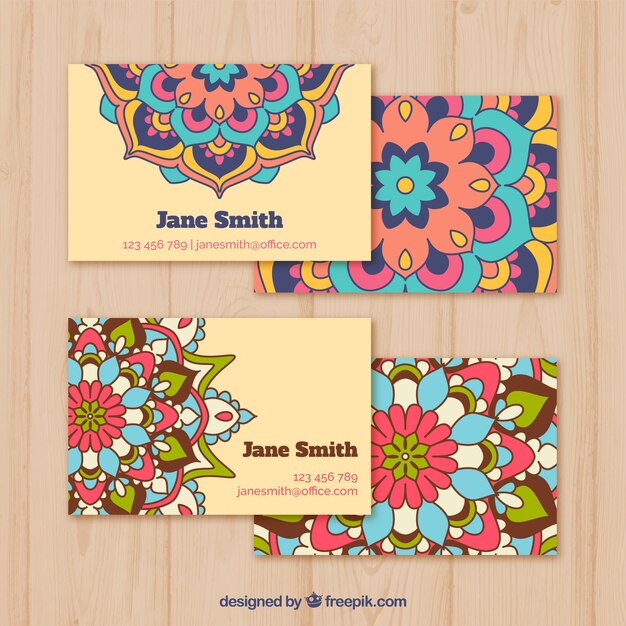 Business card with multicolor mandala design