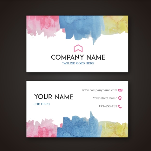 Business card with multicolor watercolor desig