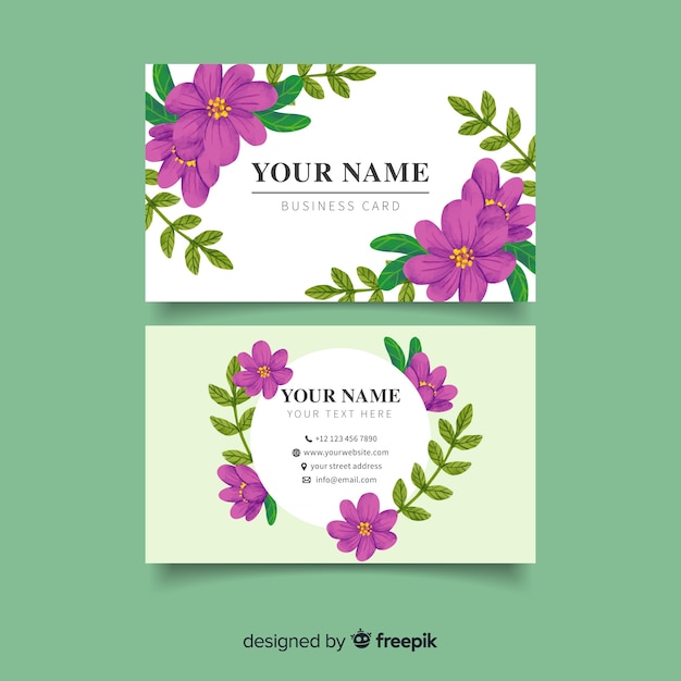 Free vector business card with purple flowers