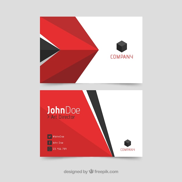 Free vector business card with red and black shapes