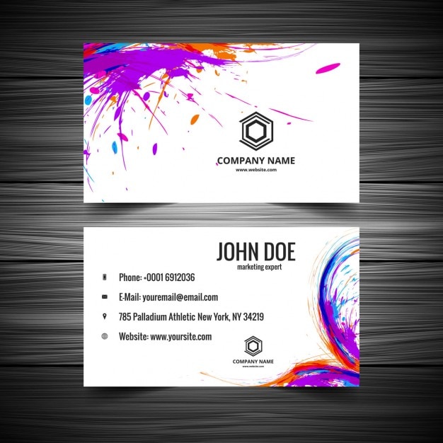 Business card with splatters