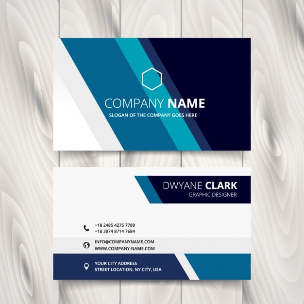 Free vector business card with stripes in blue tones