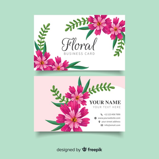 Business card with watercolor purple flowers