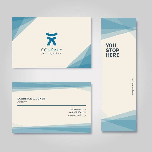 Free vector business cards with blue shapes