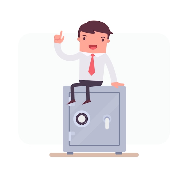 Free vector business character seatted on an safebox