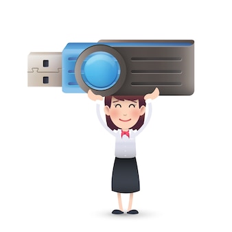Business character with big usb