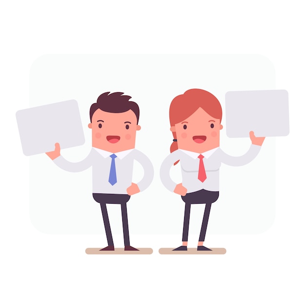 Business characters holding papers